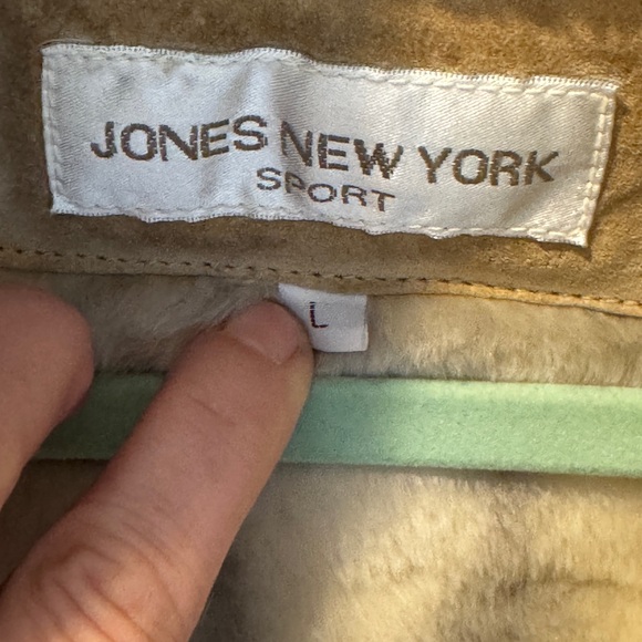 Jones New York Sport Shearling Jacket L Tan Faux Fur Trim Zip Front - Picture 7 of 9